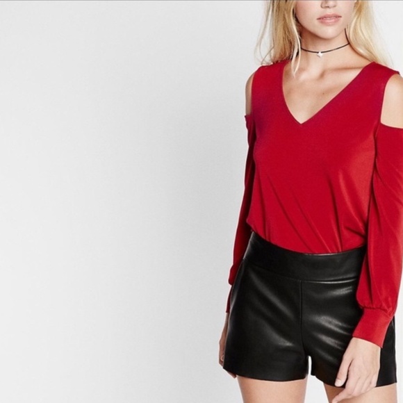 NWT Express Red Cold Shoulder Top Burgundy Long Sleeve Blouse - NWT - XS - Picture 1 of 11